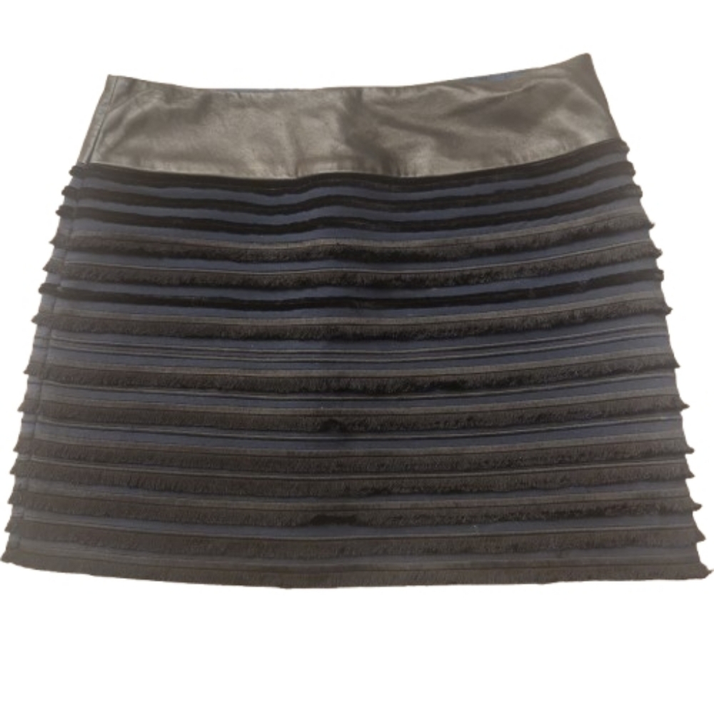 Rag & Bone Textured Velvet Stripe Mini Skirt Leather Waist Size 2